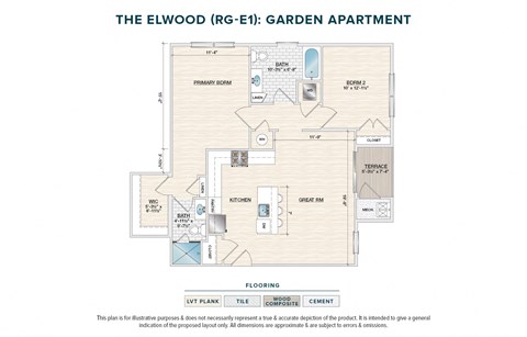 Floor plan for 2 beds, 2 baths, 1073 sqft